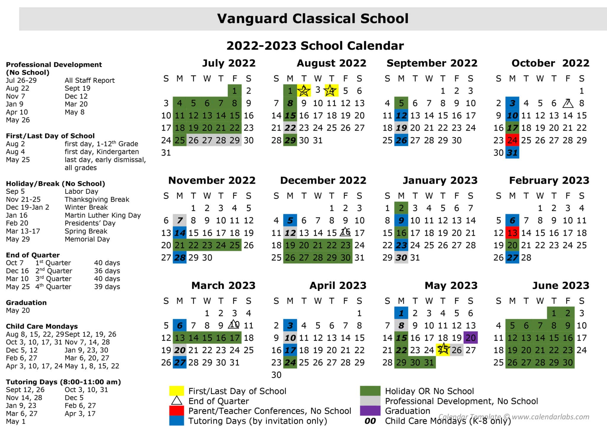Calendar Vanguard Classical Schools