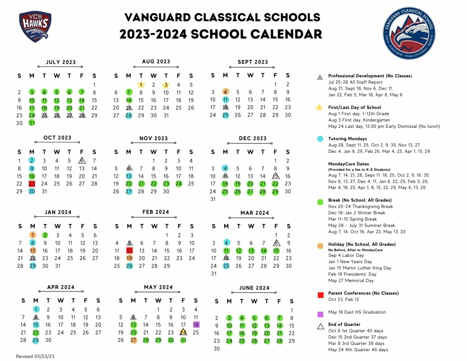 Calendar Vanguard Classical School